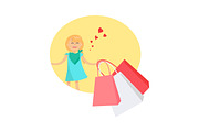 Happy Young Girl with Bags Isolated Illustration