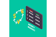 Currency Exchange and Table of Money Market Icon