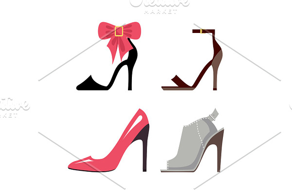 Women High-Heeled Shoes Isolated Illustrations Set