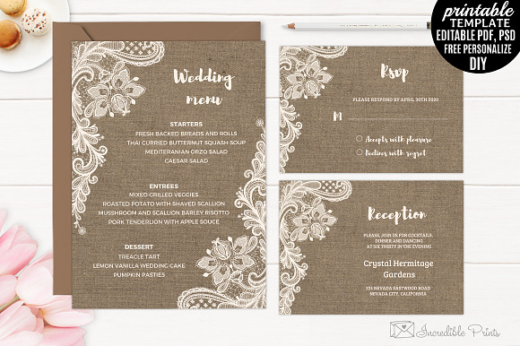 Burlap and Lace Wedding Invitation in Card Templates - product preview 1