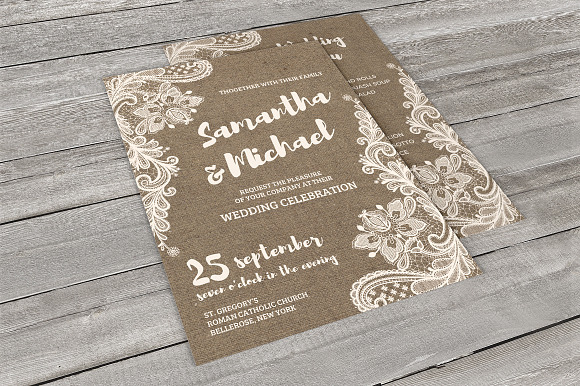Burlap and Lace Wedding Invitation in Card Templates - product preview 2
