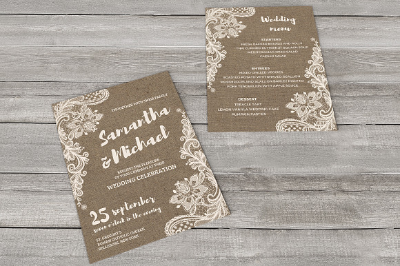 Burlap and Lace Wedding Invitation in Card Templates - product preview 3