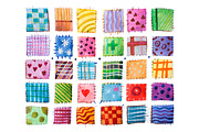 set of colorful prints patterns watercolor drawing
