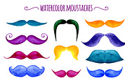 Watercolor vector moustaches