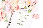 Pink Flowers with notebook