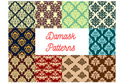 Seamless pattern set of floral damask ornament