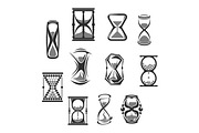 Hourglass, sandglass, sand clock or watch icon set
