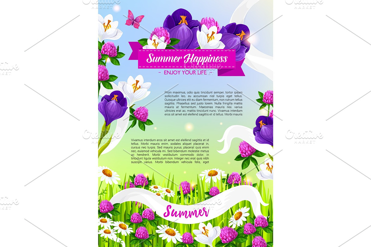 Summer holiday vector poster of blooming flowers in Illustrations - product preview 8