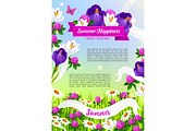 Summer holiday vector poster of blooming flowers