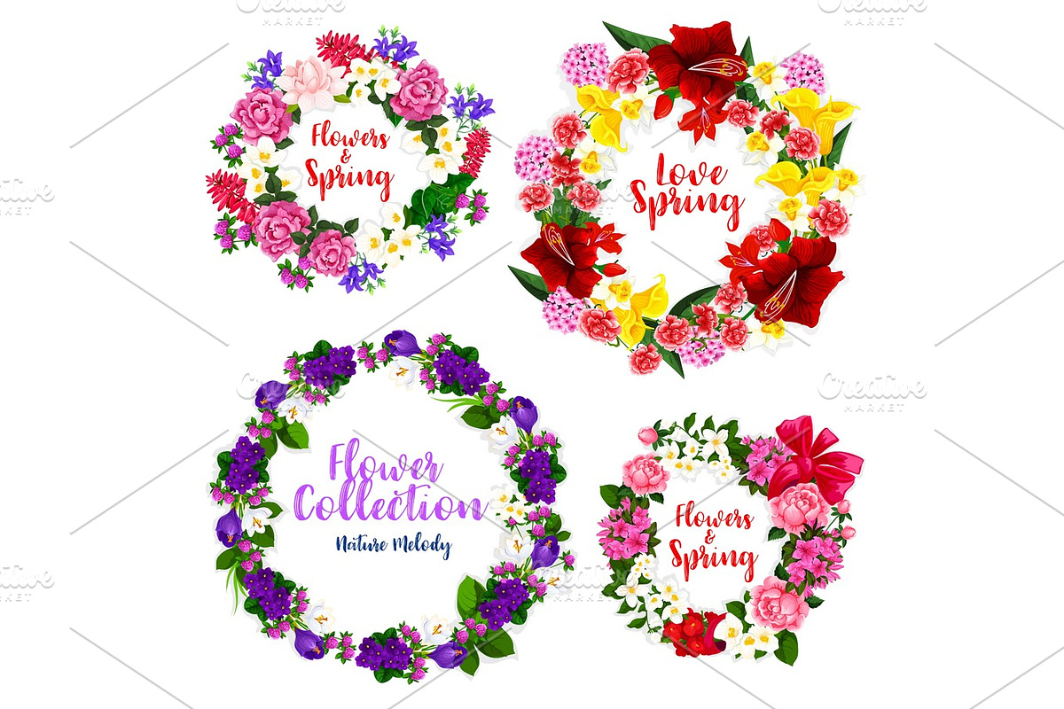 Spring flower wreath and floral frame border in Illustrations - product preview 8