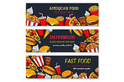 Vector banners fast food meal snacks and desserts