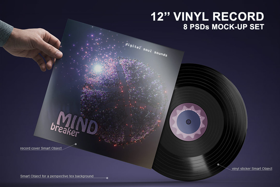 12'' Vinyl Record Mockup Set - 8 PSD in Product Mockups - product preview 8