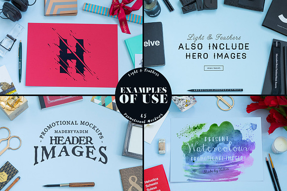 Light & Feathers-promotional mockups in Branding Mockups - product preview 2
