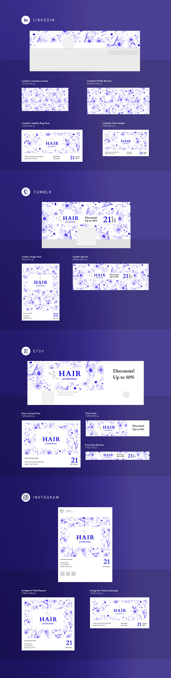 Social Media Pack | Hair Productions in Social Media Templates - product preview 1