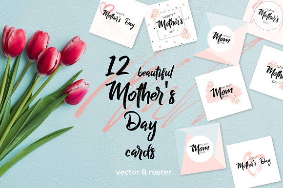 12 Greeting cards Happy Mother's Day in Card Templates - product preview 1