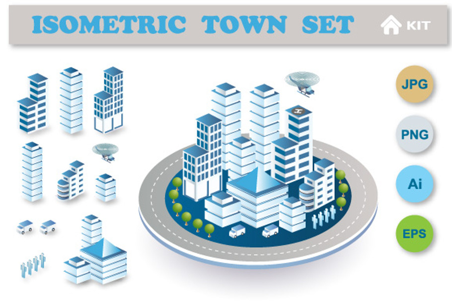 Town isometric  set in Illustrations - product preview 8