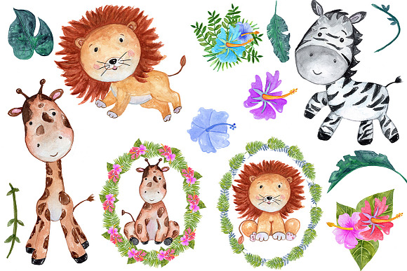Watercolour Safari animals clip art in Illustrations - product preview 1