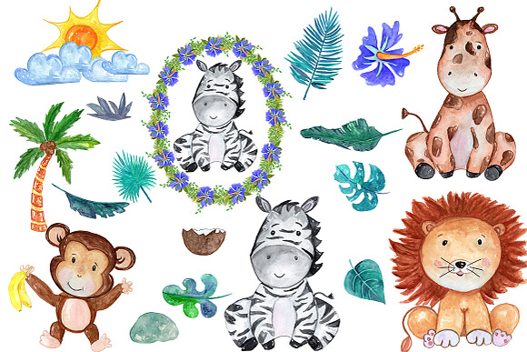 Watercolour Safari animals clip art in Illustrations - product preview 2