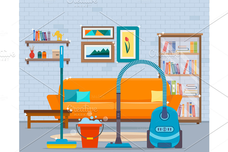 Cleaning in room in Illustrations - product preview 8