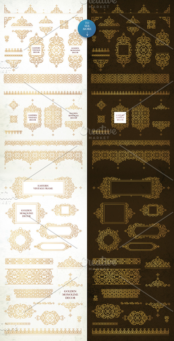 Golden Monoline Decor.Vector Bundle. in Illustrations - product preview 1