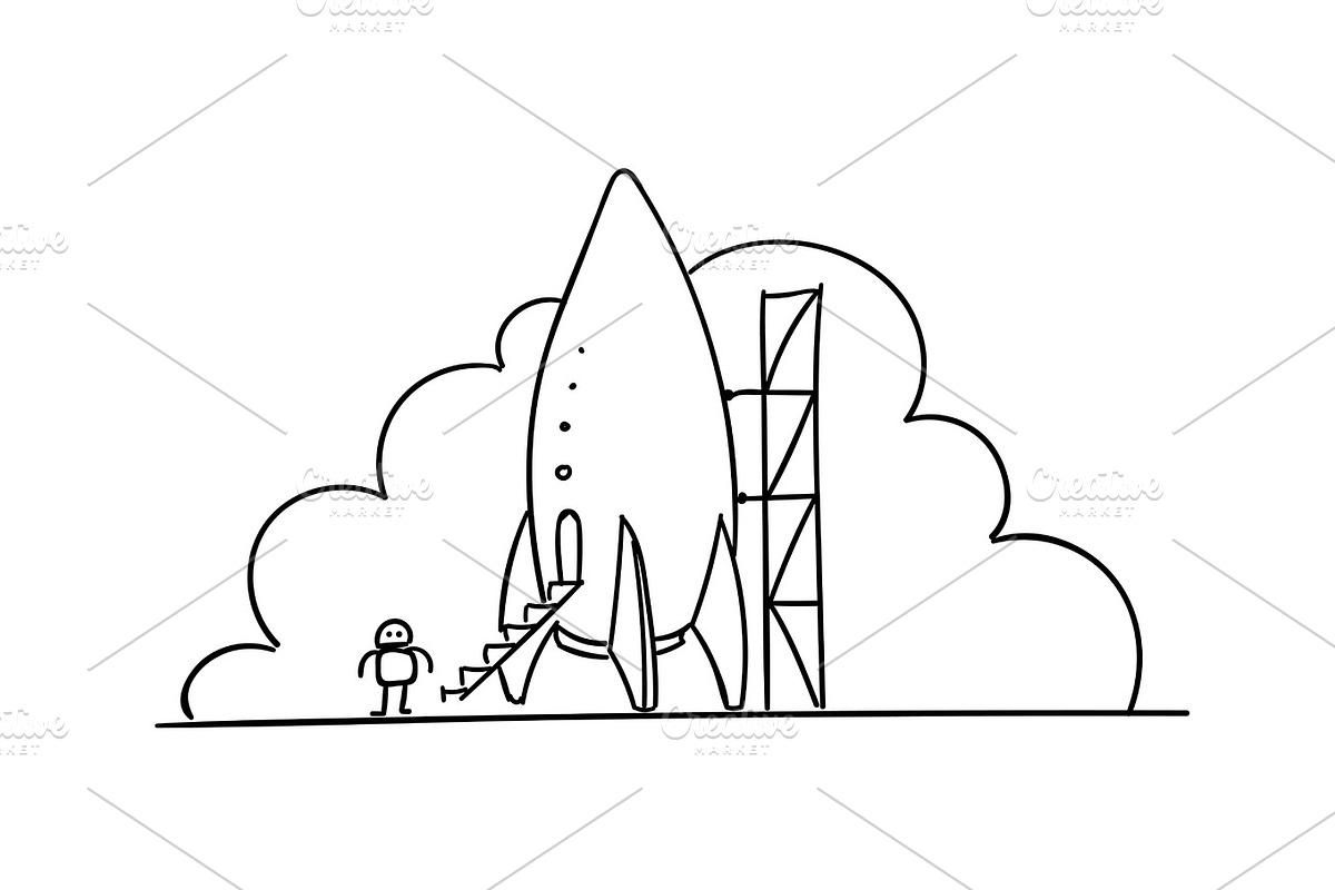 Rocket station illustration. Startup metaphor. Ready to start. The beginning path to the stars. Drawings by hand in Illustrations - product preview 8