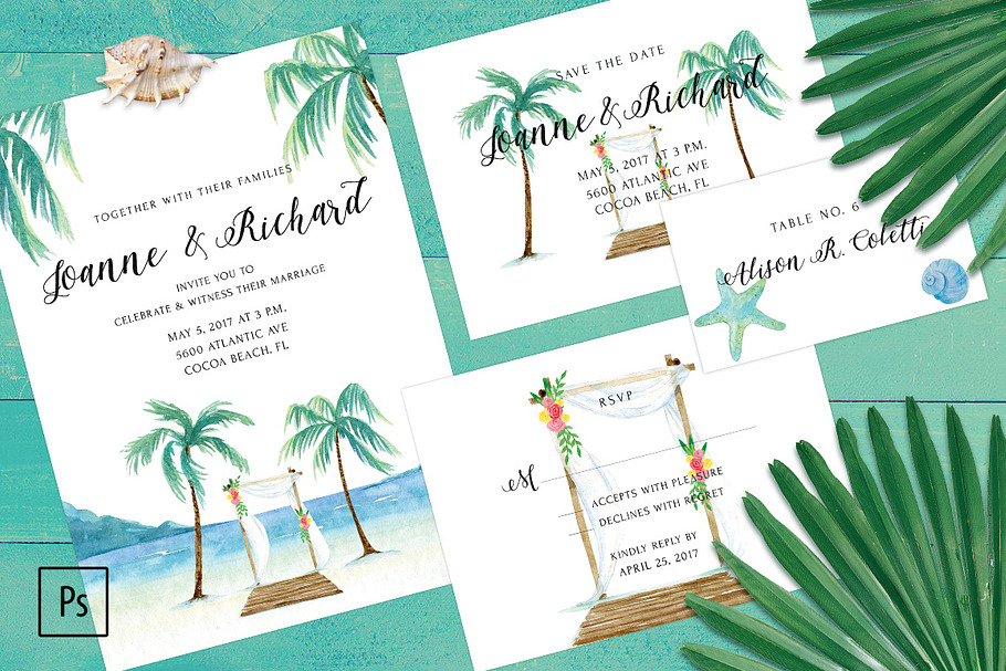Beach Wedding Invitation Kit in Wedding Templates - product preview 8