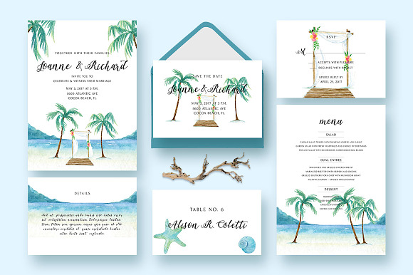 Beach Wedding Invitation Kit in Wedding Templates - product preview 1
