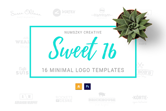 Sweet 16 | sixteen minimal logos in Logo Templates - product preview 3