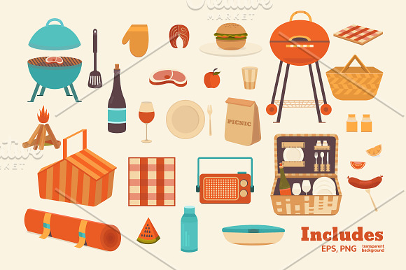 Illustrations picnic and BBQ in Illustrations - product preview 2