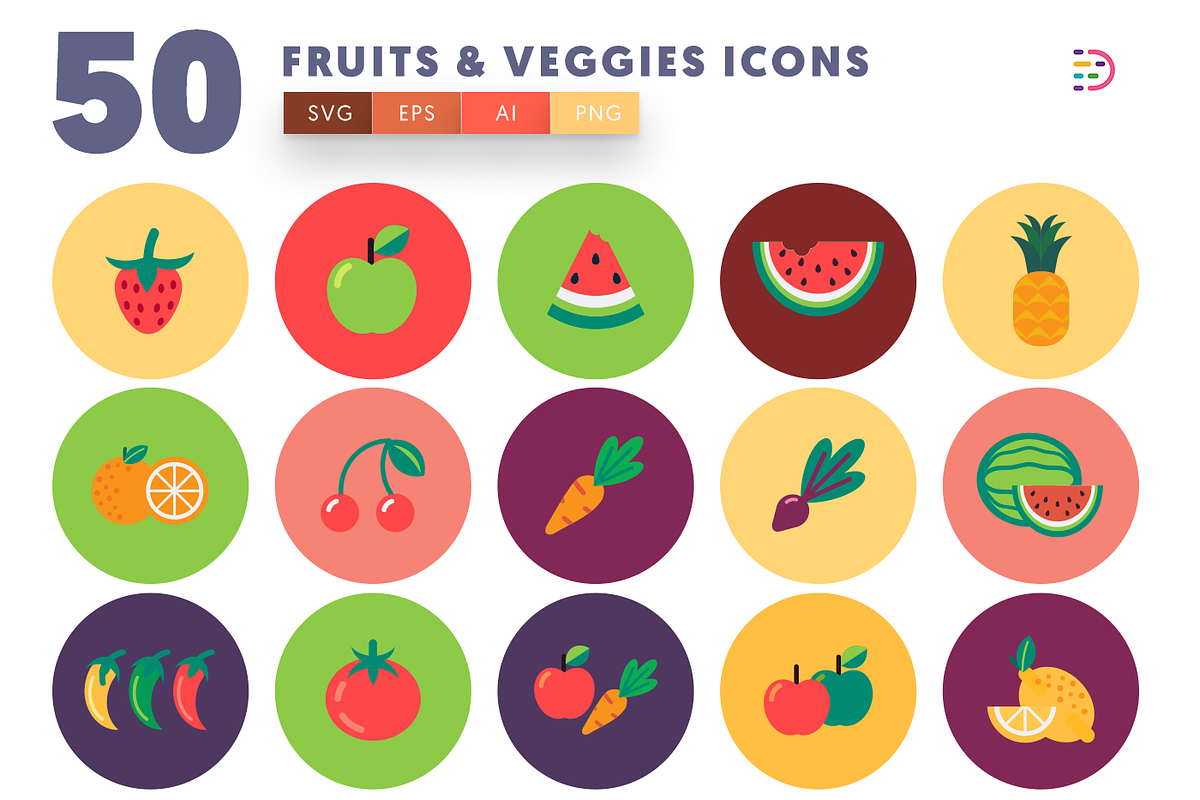 50 Fruits & Vegetable Icons in Graphics - product preview 8