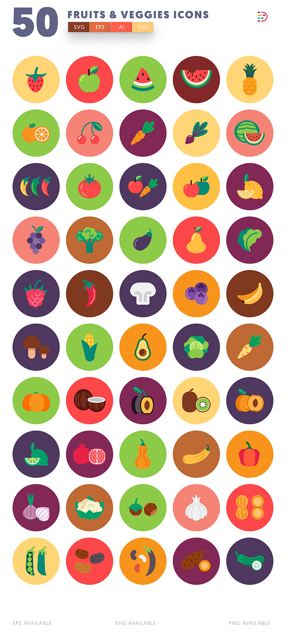 50 Fruits & Vegetable Icons in Graphics - product preview 2