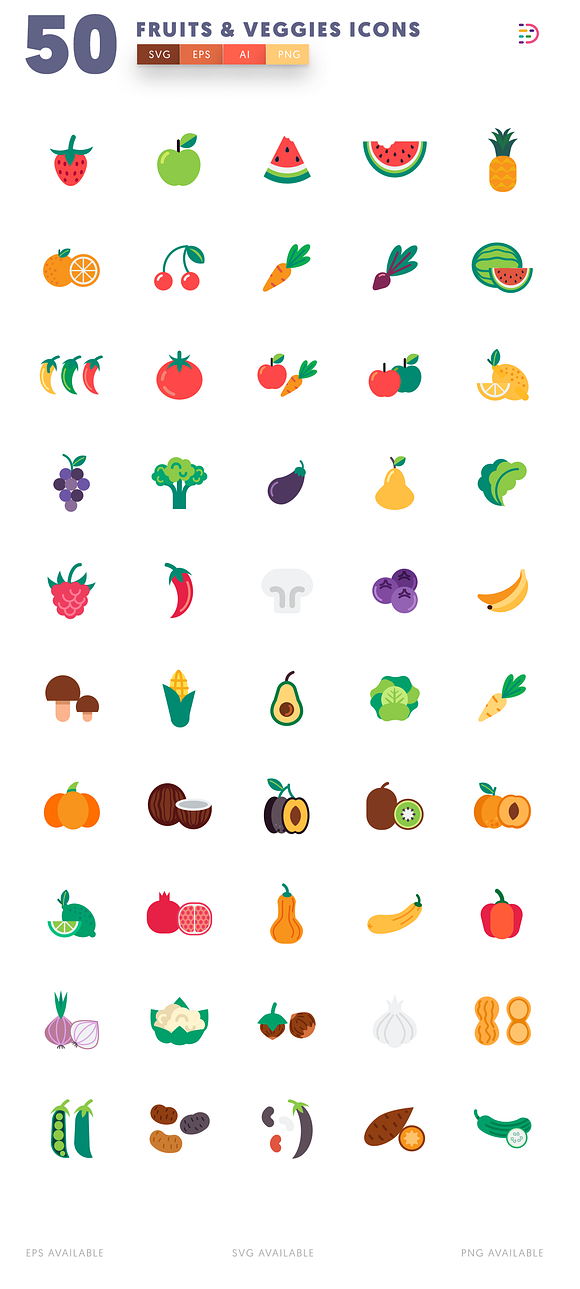 50 Fruits & Vegetable Icons in Graphics - product preview 3