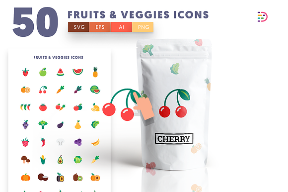 50 Fruits & Vegetable Icons in Graphics - product preview 4