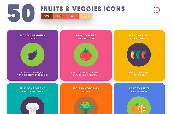 50 Fruits & Vegetable Icons in Graphics - product preview 5
