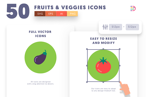 50 Fruits & Vegetable Icons in Graphics - product preview 6