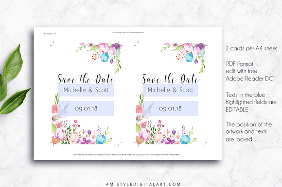 Printable Save The Date Card, Floral in Wedding Templates - product preview 1