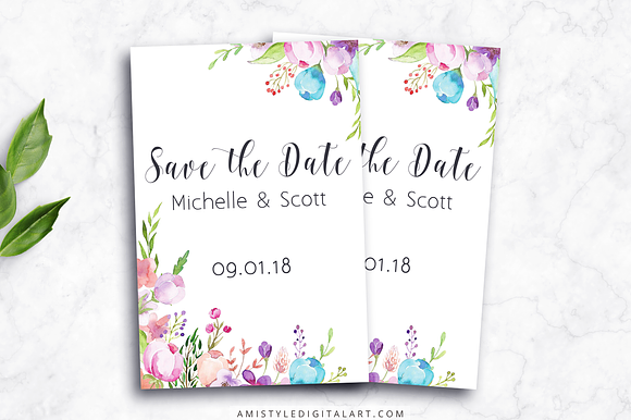 Printable Save The Date Card, Floral in Wedding Templates - product preview 3