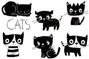 Cute black and white cats clip art