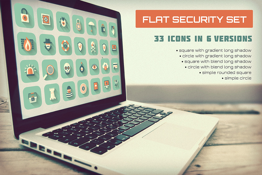 Flat Security Set in Vintage Icons - product preview 8
