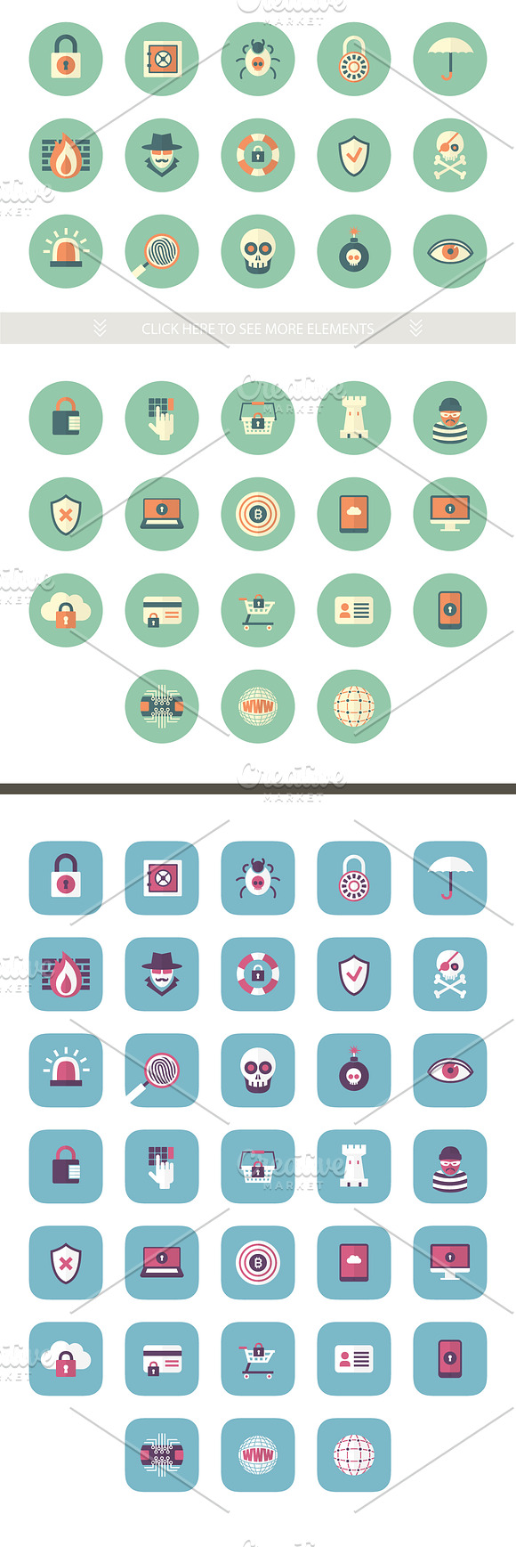 Flat Security Set in Vintage Icons - product preview 1
