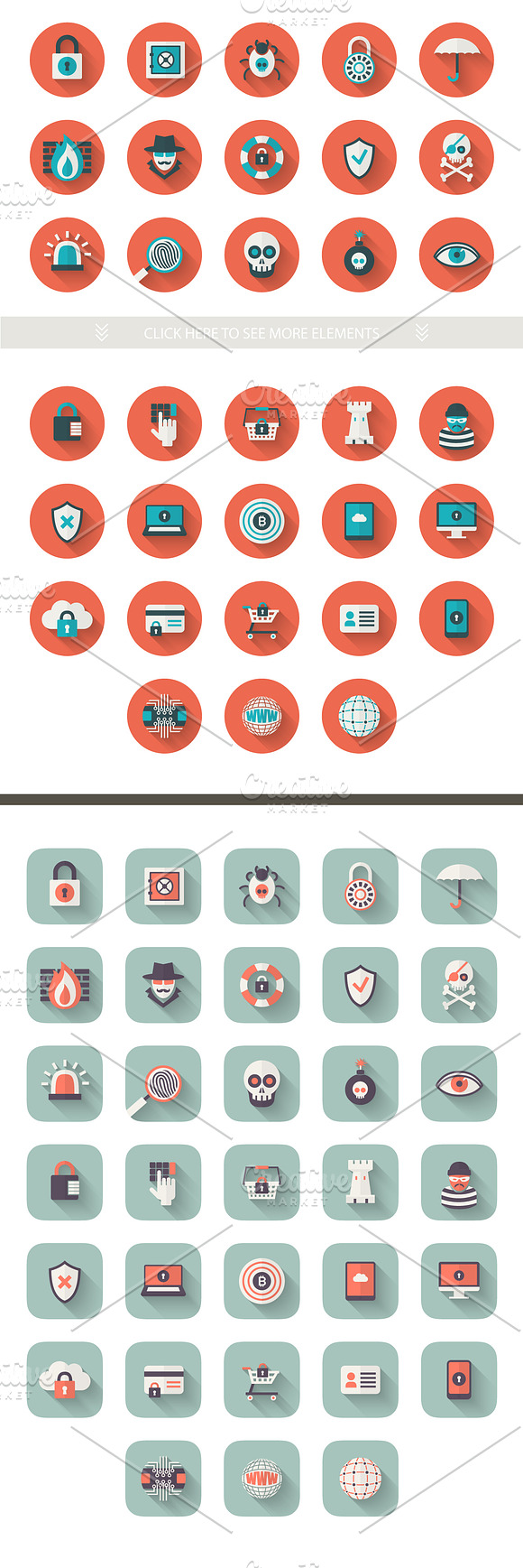 Flat Security Set in Vintage Icons - product preview 3