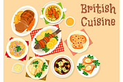 British cuisine tasty dishes icon for menu design