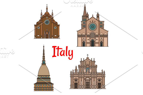 Italian travel landmark building icon set