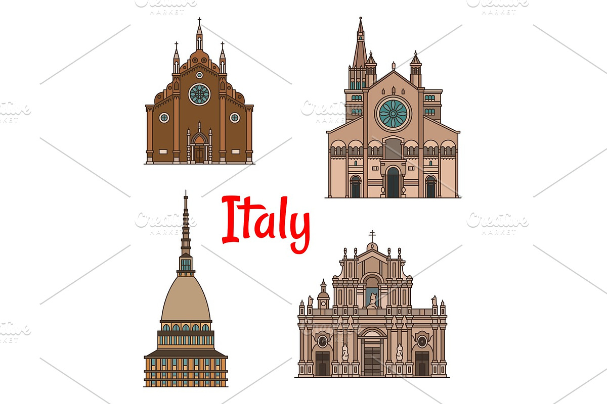 Italian travel landmark building icon set in Illustrations - product preview 8