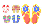 Set of Summer Shoes in Cartoon Style Flat Design