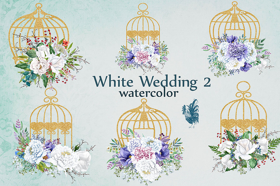 Watercolor white flowers clip art