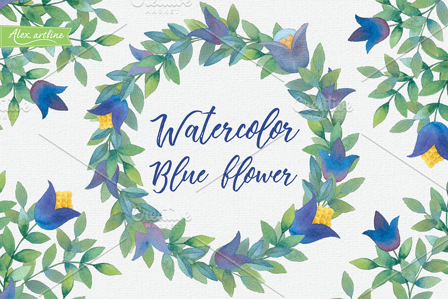 Watercolor Blue Flower in Illustrations - product preview 8