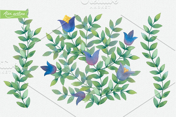 Watercolor Blue Flower in Illustrations - product preview 2