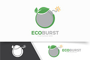 Vector of a bomb and leaf logo combination. Detonate and eco symbol or icon. Unique weapon and natural, organic logotype design template.