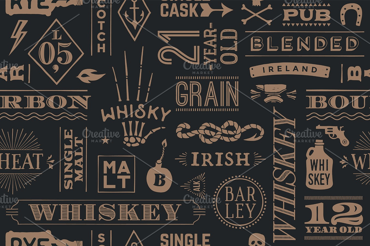 Seamless pattern with types of whiskey in Patterns - product preview 8